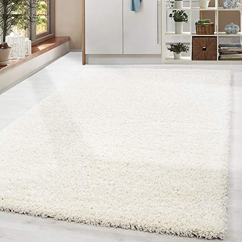 HomebyHome Shaggy Teppich Wohnzimmer 140 x 200 cm - Shaggy Teppich Hochflor Creme Extra Weich und Flauschig - Waschbarer Langflor Teppiche für Schlafzimmer, Küche, Flur - Carpet, Halı, Kilim