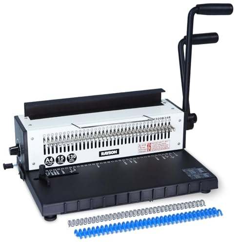 Rayson TD-1500B34R Binding Machine, Round Holes, 3:1 Pitch Wire-O Binder Punch 15 Sheets/Bind 130 Sheets with Sturdy Metal Construction