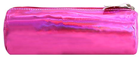 LA HAUTE Holographic Pu Leather Pencil Case Zipper Pen Holder Shiny Cosmetic Bag, Rose Red