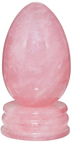 KYEYGWO Rose Quartz Carved Eggs with Stand, Healing Crystal Meditation Chakra Balancing Reiki Crafts Home Decoration