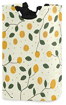 Große faltbare Wäschekorb mit Griffen, frische Zitrone und Zick Zack Wäschekorb für Schlafzimmer, Polyester, Zitrone 004, Einheitsgröße