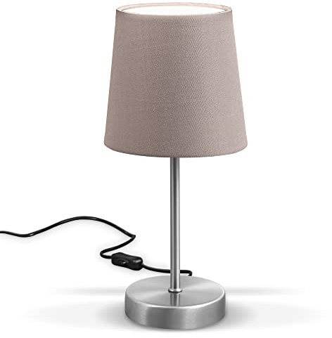 B.K.Licht - Nachttischlampe mit Kabelschalter, E14 Fassung, Lampenschirm aus Stoff, Tischlampe, Lampe, Schreibtischlampe, Tischleuchte, Bürolampe, Leselampe, Leselicht, 30,8x10 cm, Taupe