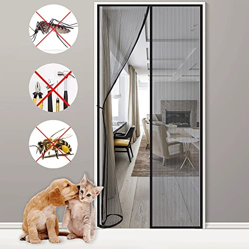 Fly Screen Door, 120x210cm Fly Screens for Doors,Keep Insects Out Mosquito Door Screen Automatic Closing,Toddler and Dog Friendly Black