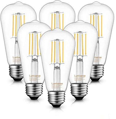 ST19 Dimmable LED Edison Bulb, 5.5W (60W Equivalent) 500LM CRI 95+, 4000K Cool White, E26 Medium Base Vintage Filament, Clear Glass, Standard Type A Lamp for Kitchen, Bathroom, Bedroom, 6 Pack