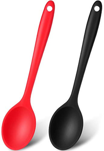 SHANHUHAI 2 Piccoli Cucchiai di Silicone Cucchiaio da Cucina Antiaderente Cucchiaio da Portata in Silicone Cucchiaio da Mescolare per Utensili di Cucina da Cottura al Forno Miscelazione (Rosso e Nero)