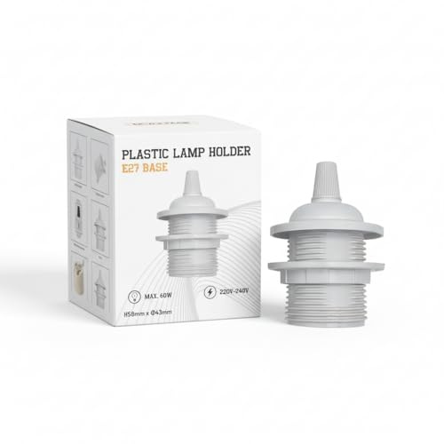 Full Threaded E27 Lamp Holder,White Screw Light Bulb Socket,Heat Resistant Ceramic Light Fitting for LED, Halogen, Incandescent Bulbs,Edison Screw Base for DIY,Replacement