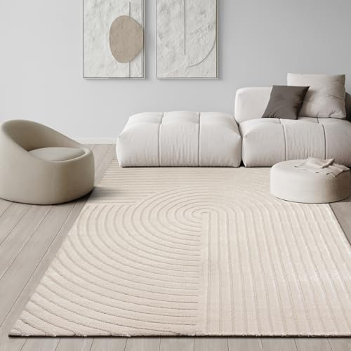 the carpet Knight Luxuriöser Wohnzimmerteppich mit Soft-Touch-Kurzflor, 3-D Effekt und Raffinierten Glanzdetails in Hoch-Tief Struktur, Beige, 200 x 290 cm