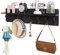 YMYNY Wandgarderoben mit Ablage, 2er Set Wandregal in einem Paket, Garderobenhaken mit 8 Doppelhaken, Holz, für Mäntel, Jacken, Hüte, Taschen, für Eingangbreich, Schlafzimmer, Schwarz HWS006B-2
