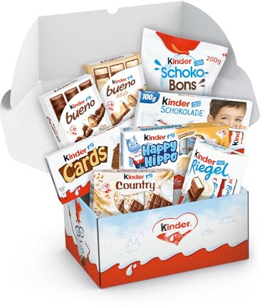 Ferrero Kinderschokolade Probier-Box | Mit Kinder Bueno, Kinderriegel, Schokobons, & vieles mehr | Ideal als Geschenk oder Präsent I Schokoladen-Geschenkbox 1200g