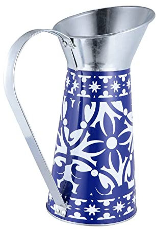 POPETPOP Impresión En Color Cubo De Flores De Hierro Forjado Jarra De Leche Galvanizada Tenedor Decoración De Mesa Jarra De Esmalte Jarrones Vintage Soporte De Planta De Mesa Jarra