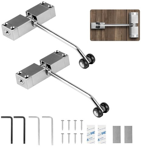 Automatic Spring Door Closer, 2PCS Stainless Steel Adjustable Door Spring Closer for Interior Door, Quiet Auto Gate Closer Door Closing, Safety Door Stopper with Adjusting Rod and Screws