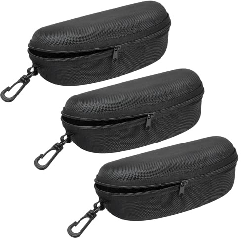 Shengxi 3 Pièces Étui Lunettes Rigide, ‎Noir Lunettes à Fermeture Éclair Étui à Lunettes de Soleil Étui à Lunettes Semi-Rigide avec Fermeture Éclair Mousqueton en Plastique pour Homme Femme