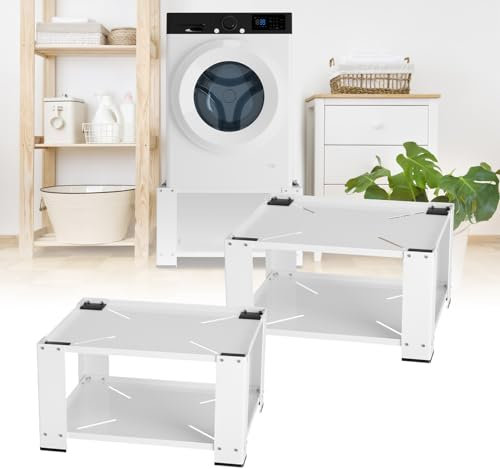 Fiqops 4 x tvättmaskinsunderrede med hylla upp till 150 kg, tvättmaskin underskåp, stabil tvättmaskinsbas som understruktur även för torktumlare, kylskåp, 60,6 x 60,6 x 40 cm, vit