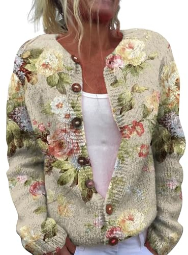 YIzdegg Veste en tricot en laine pour femme, Cardigan oversize avec boutons, Cardigan en tricot chaud et coloré, Veste douillette imprimée, Vestes en tricot enroulé épais et chaud, Veste en laine