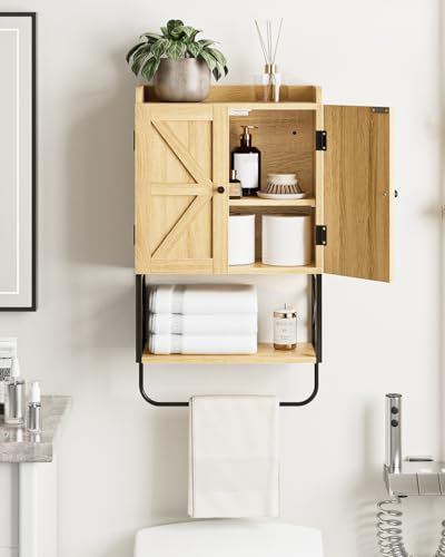 Apetaccat Armoire de salle de bain, petite armoire à pharmacie avec étagère réglable et portes de verrouillage magnétiques, armoire suspendue murale pour salle de bain/buanderie, chêne