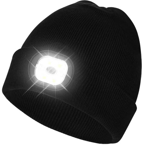 flintronic Bonnet Homme LED, Bonnet d'hiver en Tricot avec LED Lampe, Bonnet Hiver Lampe Frontale Rechargable, Cadeau Homme Femme