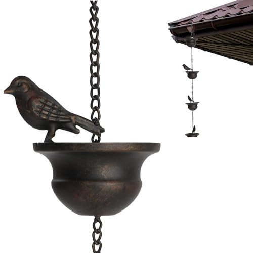 Stellastar Metal Rain Chains for Outside, Movable Hanging Rain Chains for Gutters, Rustproof Decorative Rain Catchers for Outside Garden (4 bird)