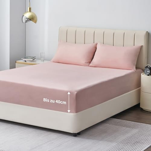 Aisbo Spannbettlaken 140x200cm Bettlaken Boxspringbett - Bett Laken Rosa 140x200 aus Premium Mikrofaser, weiches Spannbetttuch 140 x 200 Steghöhe 40cm für Wasserbett Bed Fitted Sheet