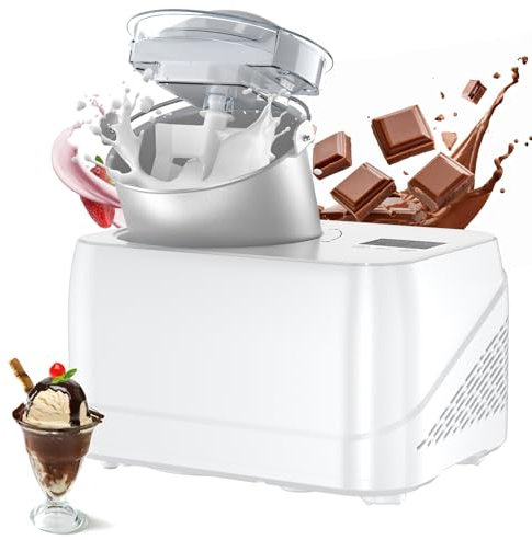 Ice Cream Maker with Compressor, 1L No Pre-freezing Ice Cream Machine, 3 in 1, with Measuring Cup/Scraper/Recipe, Homemade Ice Cream/Gelato