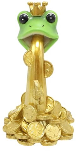 Celuicion Decoración de Estatua de Rana, Estatua de Oficina de Rana,Figuras de Rana de resina | Resina Animal escupiendo decoraciones de Moneda de Oro para macetas exteriores