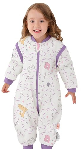LAT Saco de Dormir para Bebé con Pies Mangas Extraíbles, 2.5 TOG Algodón Saco de Dormir de Invierno para Bebé Pijiama de Verano para Bebé (M, Ardilla y Ciervo)