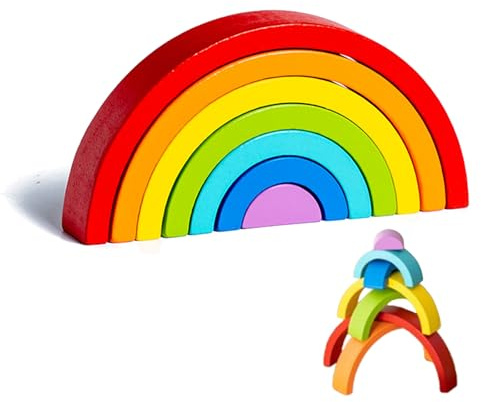 Noaxylic Arcobaleno Legno, Arcobaleno Giochi Legno, Torre Impilabile per Prescolari, Color Geometria Giocattolo, 7 Colori Diversi Geometria, Partire da 1 Anno in poi, Ragazzi e Ragazze