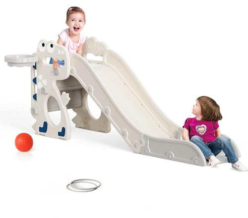 Toboggan pour Tout-Petits 1-3 Ans, Toboggan avec kit de Golf et Panier de Basket, Descente en 3 Phases, Montage Facile et économisant l'espace, Intérieur/Extérieur