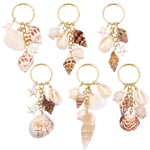 SOFPLATE 6 Styles 6Pcs Breloques de Sac Coquillage Porte Clés Coquillage en Vrac Été Plage Océan Tortues Étoiles de Mer Pendentifs en Coquillages Naturels pour Sacs à Main Sacs à Main Porte Clés Fourn