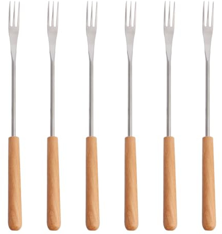 STAHAD Forchette per Fonduta in Acciaio Inox Impugnatura in Legno, Set da 6 Pezzi, Utensili per Barbecue e Uso in Cucina Domestica