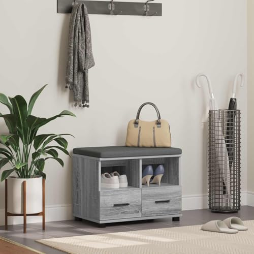 Plumbpyr Panca da corridoio con cuscino e vano portaoggetti Sonoma grigio, 60 x 38 x 46 cm, resistente, rettangolare, semplice, moderna panchina per corridoio e spogliatoio