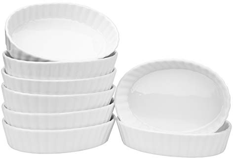 Foraineam Set of 8 Pieces Porcelain Ramekins, 6 Ounce Oval Creme Brulee Ramekin Dishes 6 x 4-1/4 x 1-1/4 Inch Baking Ramekins Set