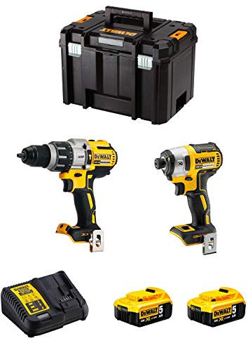 DeWALT Kit DWK224 (Trapano a Percussione DCD996 + Avvitatore ad Impulsi DCF887 + 2 Batterie 5,0 Ah + Caricabatterie + TSTAK VI)