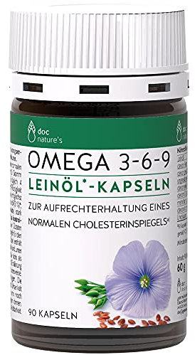 doc nature’s Omega 3 6 9 Kapseln 90 Stück - Nahrungsergänzungsmittel mit den Omega 3-6 -9 Fettsäuren - Bio Leinöl - Alpha Linolensäure
