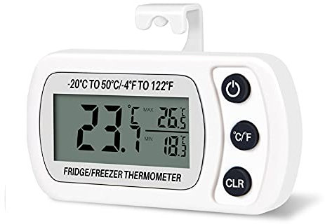 Thlevel Kühlschrank Thermometer Wasserdicht Digital Gefrierschrank Zimmerthermometer mit Haken LCD Display lesen Max Min Funktion