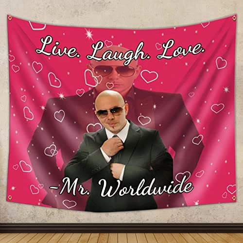 UoQo Mr Worldwide Says to Live Laugh Love Funny Wall Art for Room Decor, Pitbull Wall Tapestry for Bedroom Aesthetic