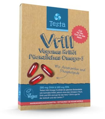 Pflanzliche Krillöl Kapseln - 2X mehr Omega-3 als Krill Öl - DHA 280mg, EPA 160mg, Astaxanthin 1500mcg + Phospholipide 230mg - Beste Absorption - Gut für Gehirn, Augen und Gelenken - 60 Kapseln (1)