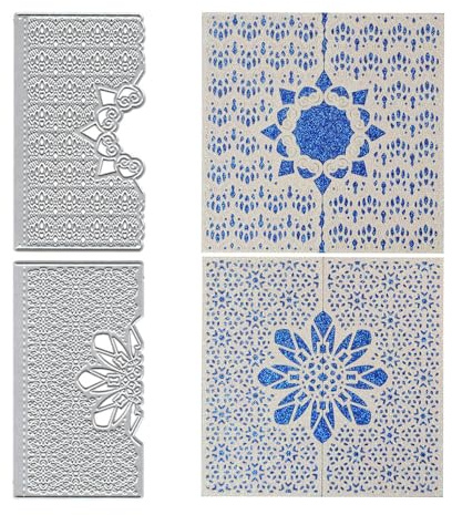 Metal 2 PCS Sharp Flower Border Lace Background Die Cuts Cutting Dies Embossing Stencils Template Mould for Card Making Decoration and DIY Scrapbooking Album