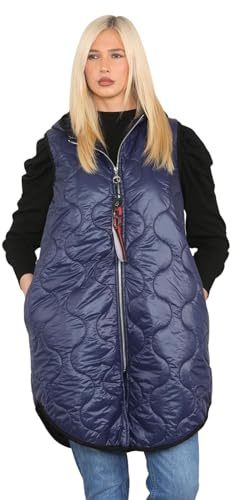 eyes Ladies Adults Sleeveless Gilet For Women UK Oversized Hooded Quilted Gilets Padded Longline Vest Jacket Coat Winter Wear Plain Casual Zip Up Womens Jacket Navy Blue 16-22