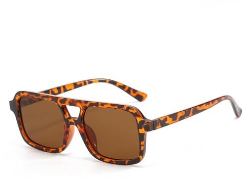 LJCZKA Lunettes de Soleil Pilote Pour Femme et Homme Lunettes de Soleil Carrée Double Pont Rétro années 70