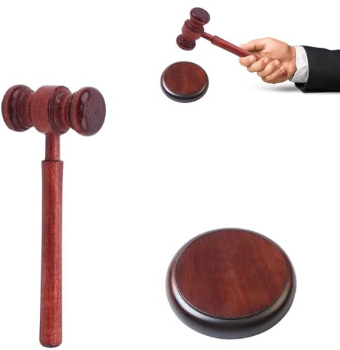 Lumeclat Set Martello da Giudice e Blocco di Risonanza in legno, Martello d'Asta con Blocco Sonoro, Fatto a mano, Finitura Vintage, Ideale per giudici, avvocati, aste e incontri professionali