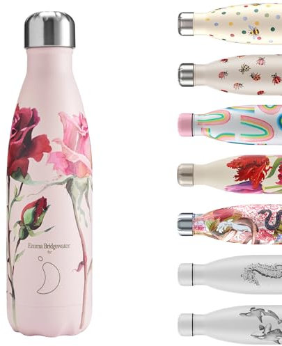 Chilly's Water Bottle - Stainless Steel and Reusable - Leak Proof, Sweat Free - Roses, 500ml