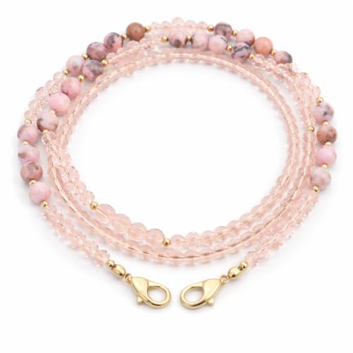MyfavoriteK Natural Gemstones Glasses Holders Cute Eyeglasses Chain for Women Beaded Lanyard for Sunglasses Reading Glasses Chain (Pink)