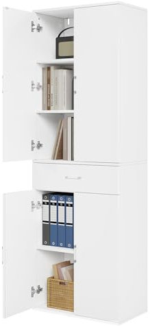 eSituro Aktenschrank, Schrank mit Schublade Türen, Mehrzweckschrank Kleiderschrank Küchenschrank Büroschrank Hochschrank, 60x180x34 cm, weiß