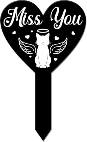 GLOBLELAND Estaca de jardín con forma de corazón con forma de ángel y gato, estaca conmemorativa para cementerio, estaca de acrílico para tumba, estaca impermeable de condolencias para patio, tumba,