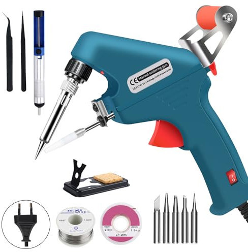 Roadtime Pistolas De Soldadura Set de 60w, Juego De Soldador Laser AutomáTica ElectróNica Con 5 Puntas,50g Alambre De EstañO,Pinzas,bomba desoldadora,Pistola De EstañO Dessoldada De Mano