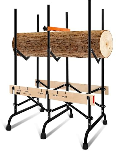Vkechh Chevalet de sciage pliable pour tronçonneuse - Chevalet de scie à bois en métal - Jusqu'à 150 kg - Tréteau de travail 116 x 81 x 65 cm - Support pour tronçonneuse