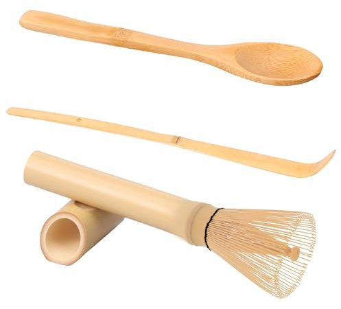 GWCYMYD 3 Pcs Bamboo Matcha Whisk Set, Handmade Traditional Matcha Set with Bamboo Matcha Whisk, Scoop, Spoon, Tea Ceremony Accessories for Tea Lovers