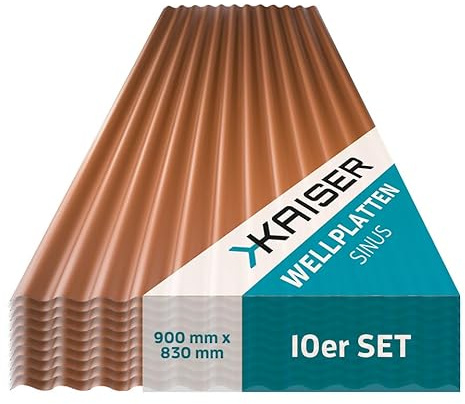 KAISER plastic® Piastre ondulate rame | Piastre ondulate per tetti, Tetto ondulato in plastica | Piastre per tetti resistenti agli agenti atmosferici | Copertura | Sinus 76/18 – 90 x 83 cm | 10 pz.