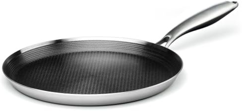 NQYZZFA Padella Per Crêpe, Padella in Acciaio Inox, Padella Antiaderente A Nido D'ape Per Dosa, Compatibile Con Induzione, Adatta Al Forno E Alla Lavastoviglie, Senza PTFE/PFOA,Argento