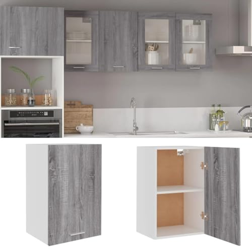 Refined Armario Colgante “Lyon” Madera contrachapada Gris Sonoma 1x Vitrina Colgante de Cristal (1 Puerta) 40 cm
